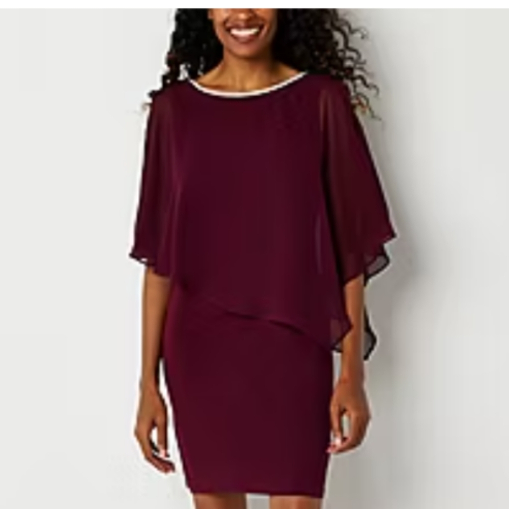 MSK Short Split Sleeve Embellished Cape Sheath Dress